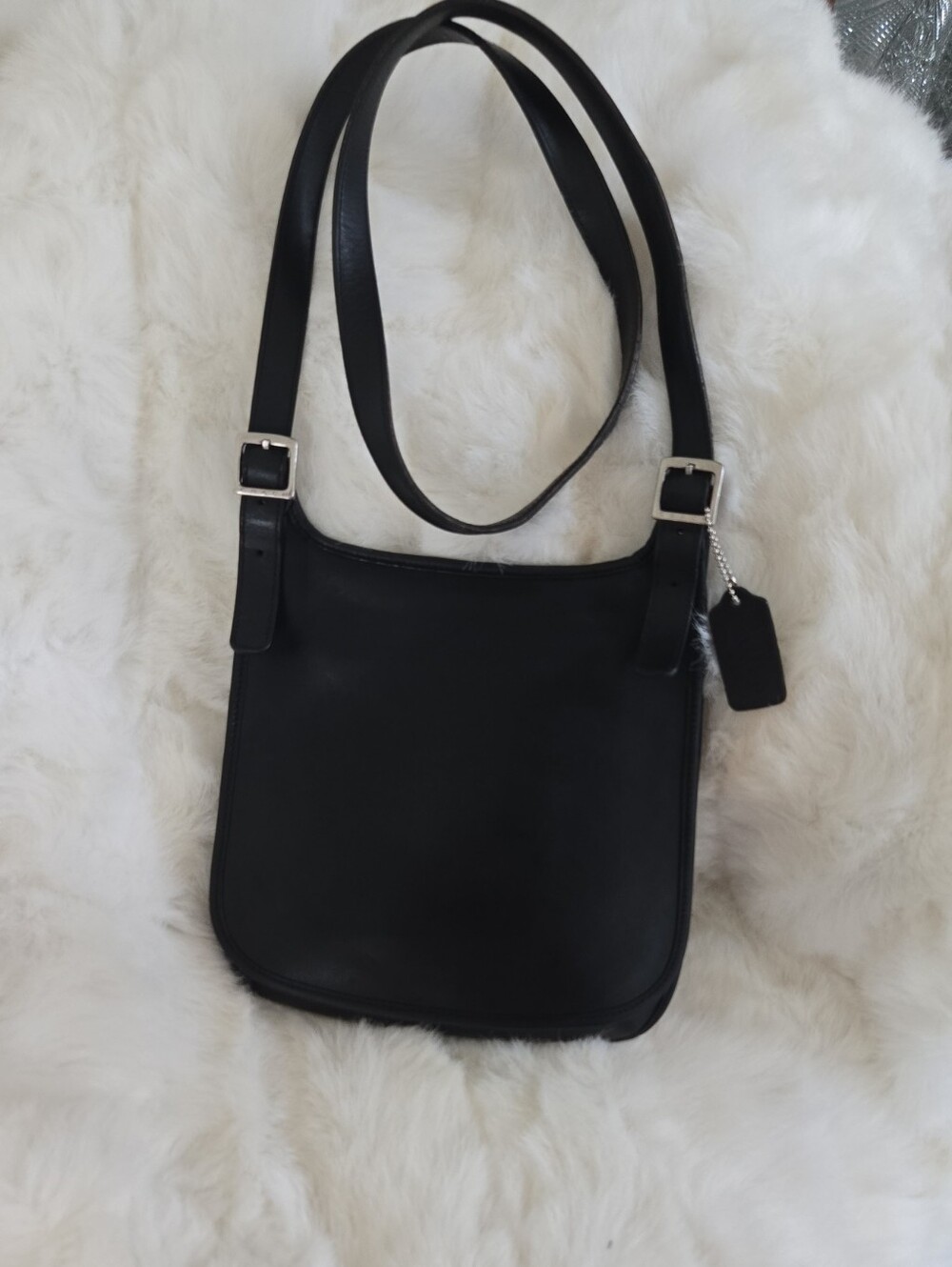 vintage black leather Coach Slim Hippie flap crossbody bag (Style 9135